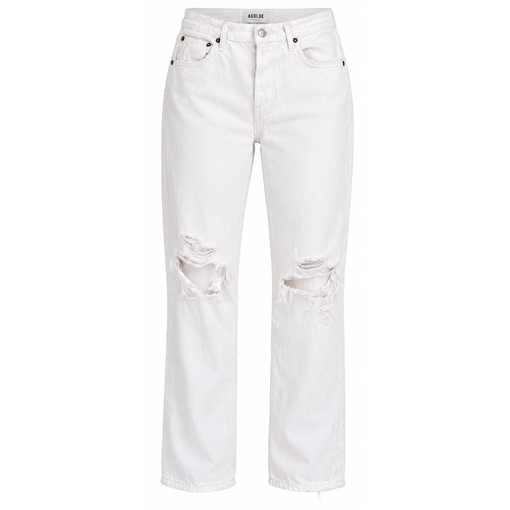 AGOLDE White Distressed Cropped Straight Leg Jeans Women's 28 High Rise